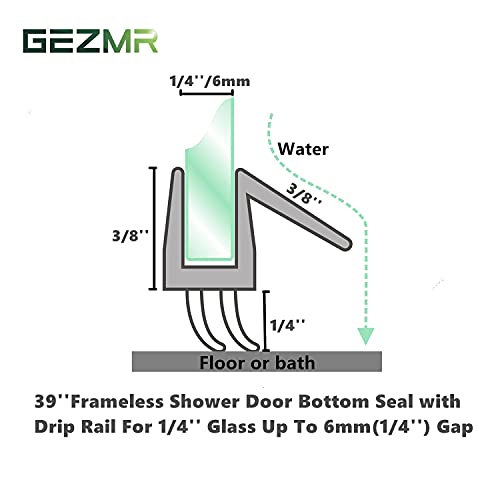 2-Pack Ultra Clear Shower Door Bottom Seal (1/4'' X 39'', Polycarbonate) Frameless Glass Shower Door Seal Strip Shower Door Sweep - Stop Shower Leaks and Create a Water Barrier - size: Standard - 1/4 inch (6mm) - N/A