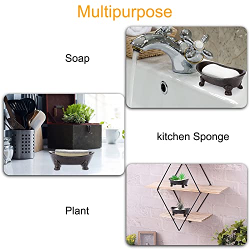 Sumnacon Cast Iron Bathtub Soap Dish - Heavy Duty Vintage Metal Drainable Sponge Soap Tray Bar, Rustic Iron Soap Sponge Holder for Bathroom Shower Bathtub Kitchen Sink Countertop, Brown