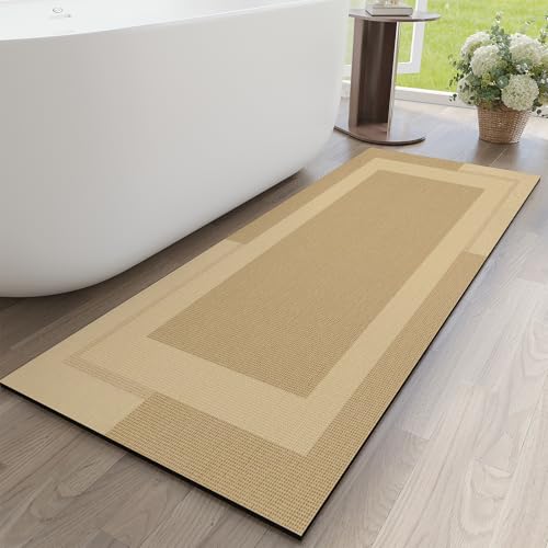 YDKGL Non Slip Long Bathroom Runner Rug Bath Mat, Rubber Backing Ultra Thin Bathroom Rugs Fit Under Door Quick Dry Super Absorbent Washable Shower Mat for Bathtub Sink Floor, Brown 17"x59" - color: A- Brown, size: 17” x 59“