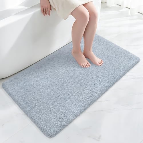 Bathroom Rugs 48"x24", Fluffy Soft Thick Absorbent Bath Mat Rubber Backing Quick Dry, Machine Washable Bath Mats for Bathroom Tub, Floor, Shower, Bedroom Home Decor Accessories, Grey - color: Blue Grey, size: 48" x 24"