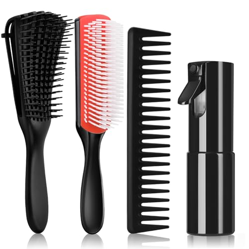 Hommtina Detangling Brush Set with Hair Spray bottle, Hair Brushes for Women and Kids Curly Hair (3 PCS, Black+Red) - color: Black+Red, size: 3 PCS
