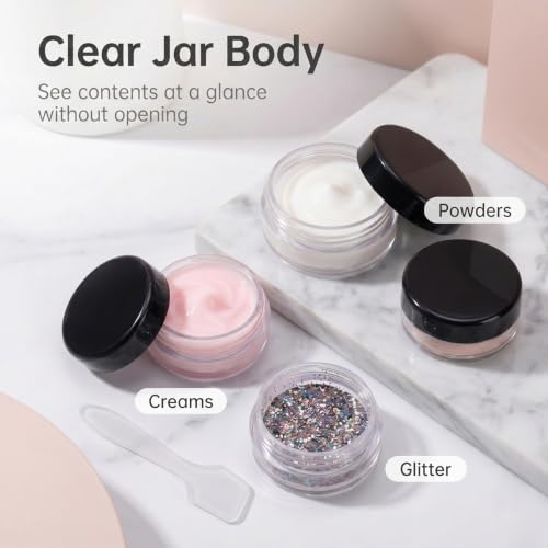3 Gram Sample Jars with Lids, 25 Count Mini Cosmetic Containers - Makeup Travel Containers with Labels, Tiny Disposable Spatulas - color: Black