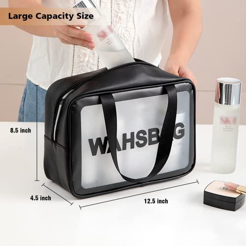 DAPOWER Travel Toiletry Bag for Women and Men, Matte Translucent Toiletry Bag with Handy Handle, Makeup Cosmetic Organizer Bag for Travel Toiletries Accessories (Black) - color: Black