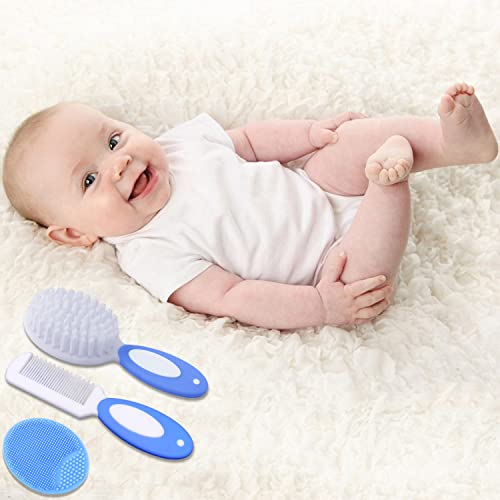 Baby Hair Brush, Cradle Cap Brush, Baby Hair Comb, Baby Hair Brush and Comb Set for Newborns & Toddlers, Baby Brush Soft Bristles, Ideal for Cradle Cap, Perfect Baby Registry Gift (Blue) - color: Blue
