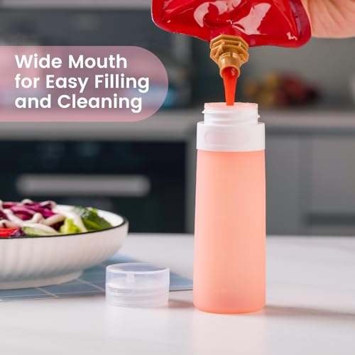 MICEBAY Condiment Squeeze Bottles for Sauces, 3-oz Mini Silicone Salad Dressing Container to Go with Snack Storage Bag, Leakproof Sauce Bottles for Lunch Box, 4 Pack, Pink - color: Pink, size: 3 OZ