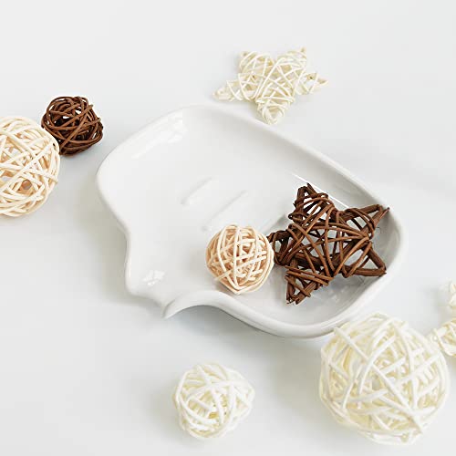 Multi-Color Ceramic Soap Dish for Kitchen or Bathroom, Easy to Clean, Self Draining Soap Holder, Keeps Soap Dry (White) - color: White