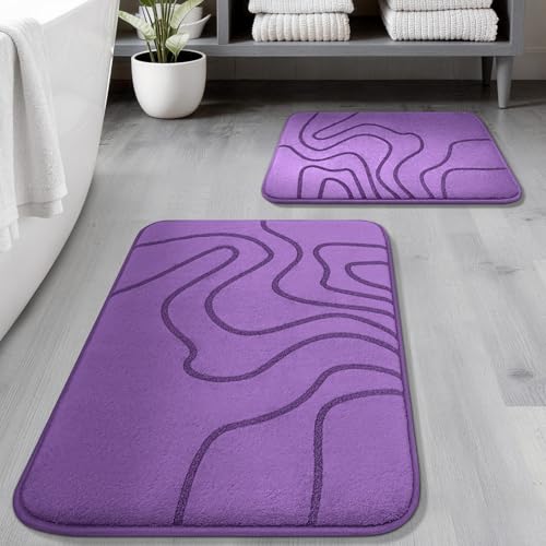 YIHOUSE Memory Foam Bathroom Rugs Sets 2 Piece - Extra Thick Ultra Soft Absorbent Bath Mat Set, Non-Slip Machine Washable Bath Rugs for Bathroom, Tub & Shower, Home Decor (32"x20"+24"x17", Purple) - color: Purple, size: 1'5" x 2'8" (17"x24"+20"x32")