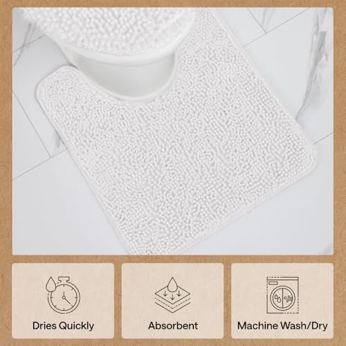GORILLA GRIP Bathroom Rug Sets 3 Piece, Bath Mat Set and Oval Toilet Base with Rubber Backing, Plush Absorbent Shaggy Chenille Washable Mats, Includes 24x19.5, 24x17 and 36x24 Inch Rugs, White - color: White, style: 24"x19.5" + 24"x17" + 36"x24" - 3 Pack