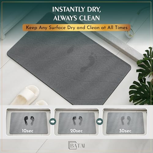 Extra Large Stone Bath Mat - (31.5” x 19.7”) - Absorbent Diatomaceous Earth Stone Bath Mat Large - Non-Slip Diatomite Bathmat - Easy Clean and Quick Drying - Long Instant Dry Bathmat - Dark Gray XL - color: Dark Gray