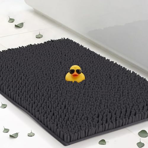 Small Chenille Bath Mats 25"x18", Plush Absorbent Bath Mats Quick Dry, Soft & Machine Washable, Non Slip Carpet for Bathroom, Thick Bathroom Rugs, Shower Restroom Rug Mat, Alfombras De Bano, Bathrugs - color: Charcoal Gray, size: 25" x 18" (Rectangular)