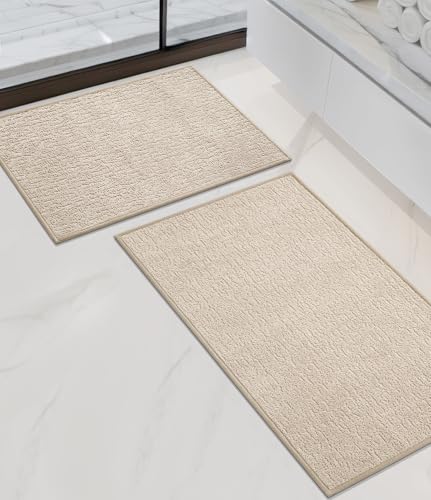 chakme Bathroom Rug Sets 2 Piece, Ultra Thin Bath Rug Set Quick Dry Bath Mat, Absorbent Bath Mat for Bathroom Non Slip Machine Washable, (Light Beige) - color: Light Beige, size: 2Piece