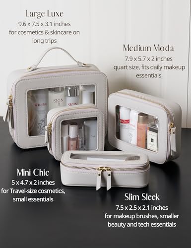 Popvibe Clear Makeup Case Toiletry Bag Travel Medium Clear Cosmetic Bag with Zipper, Small Make Up Bag Organizer Traveling TSA Approved Transparent Bag Car for Essentials, Beige Grey - color: Beige Grey, style: Medium Moda
