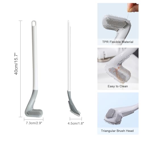 3 Pack Golf Toilet Brush, Flexible Long Handled Toilet Cleaning Brush, 360° No Dead Space Deep Toilet Cleaning Brush, Toilet Brush for Bathroom, with Hook (White + Blue + Grey) - color: White + Blue + Grey