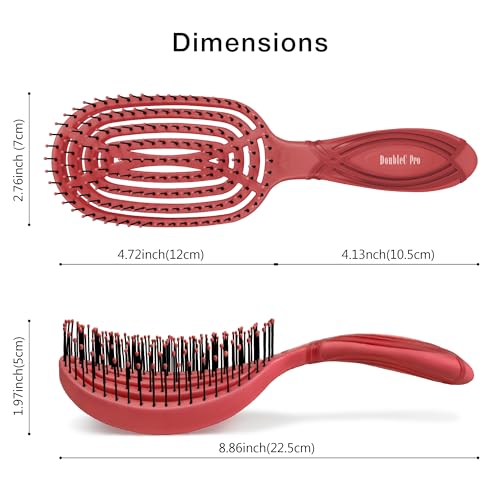 NuWay® DoubleC® Pro Professional Detangling Hair Brush – Patented Double Curve Scalp Care Brush for Gentle Detangling, Blow-Dry Styling & Wet or Dry Hair (Red) - color: Red