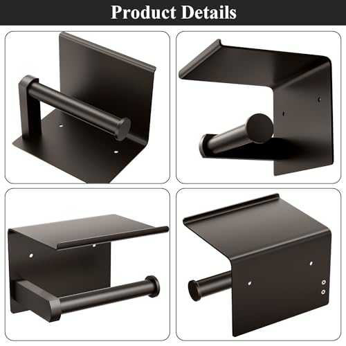 Tindbea Toilet Paper Holder with Phone Shelf + Towel Robe Hooks, Adhesive or Screw Wall Mounted Toilet Paper Roll Storage Dispenser, Stainless Steel Bathroom Tissue Roll Holder (Bronze) - color: Bronze, size: Regular