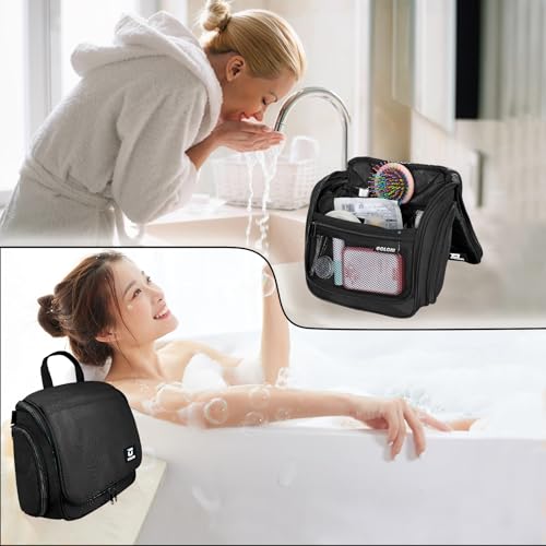 Goloni Hanging Toiletry Bag, 10 Compartments Water-Resistant Makeup Bag with 360° Spinning Metal Hook, Large Travel Cosmetic Organizer for Men & Women, Black (7.05oz) - color: Black