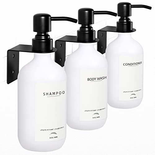 Supforce Shampoo Dispenser for Shower Wall Mount, No Drill Shampoo and Conditioner Dispenser with Matte Pump and Waterproof Labels, Shower Soap Dispenser Wall Mounted for Home Bathroom - White - color: White