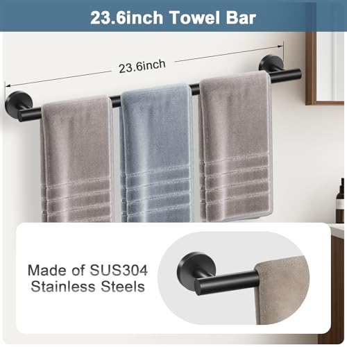 Matte Black Bathroom Hardware Set, 5 Pieces Black Towel Bar Bathroom Accessories Set, Upgraded Toilet Paper Holder with Shelf, 23.6 Inch Towel Rack Towel Holder for Bathroom Wall - color: Matte Black, size: 5 Pieces B