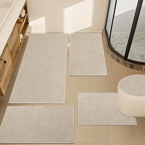 YIHOUSE Beige Bathroom Rug Sets 5 Piece, Absorbent Bath Mat for Bathroom Non Slip Washable, Bath Room Mat Quick Dry, Thin Bath Rug Set for Toilet and Floor - color: Beige, size: 5 Piece