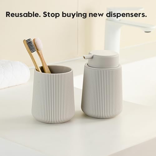 YAUKPH Striped Foaming Hand Soap Dispenser with Leak-Proof Pump for Bathroom and Kitchen Countertop 11oz Beige - color: Beige, size: Foaming Dispenser