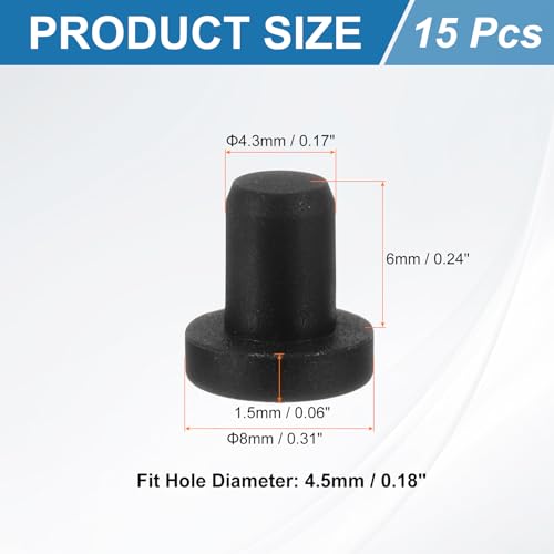uxcell 15Pcs Silicone Hole Plug, Waterproof Solid T-Shaped Rubber Stoppers Bottle Seal Tube Pipe Plug End Cap for 4.3mm/0.17" Hole for Bathtub Bottle, 0.24" Plug Height, Black - color: Black, size: For 4.3mm/0.17" Hole, 0.24" Plug Height