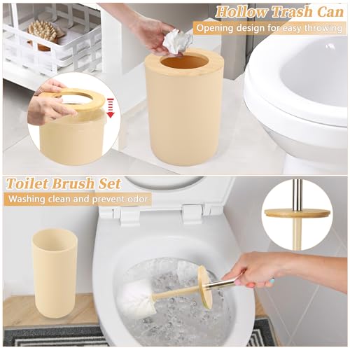 SLDIYWOW Bathroom Accessories, Beige Bathroom Accessories Sets Complete with Trash Can,Tray,Soap Dispenser,Toothbrush Holder,Toothbrush Cup,Soap Dish,Toilet Brush and Q-tip Holders for Bathroom - color: Beige