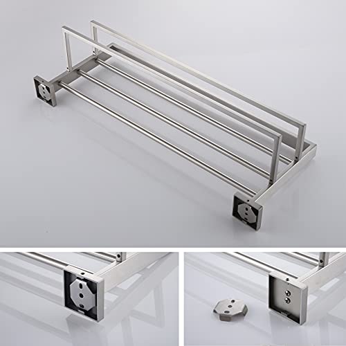 KOKOSIRI Towel Rack 24'' Bathroom Towel Shelves with Double Towel Bars SUS304 Stainless Steel Wall Mounted, Brushed Nickel, B6003BR - color: Brushed Steel, size: 24-Inch