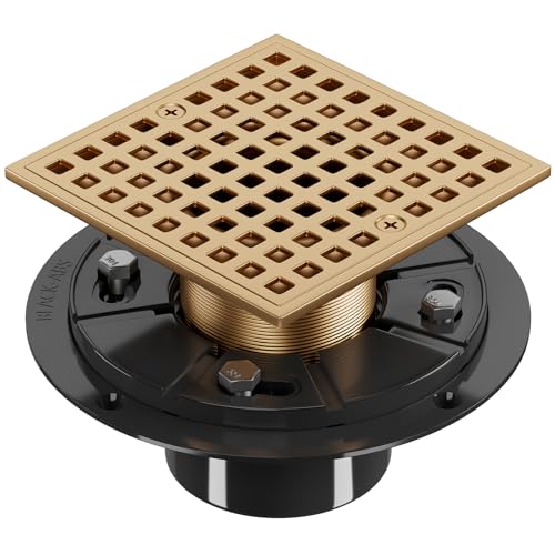 Champagne Bronze 4 Inch Shower Floor Drain with Flange - Square Shower Drain with Hair Strainer - Removable Strainer Cover - SUS304 Stainless Steel - Antique Brass - color: Champagne Bronze