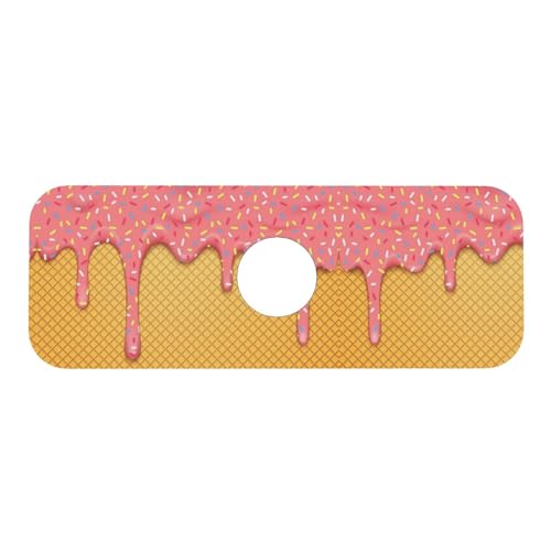 Ice Cream Waffle Cherry Flavor Yummy Summer Dessert 15" X 5.5" Kitchen Sink Splash Guard Faucet Faucet Guard Draining Mat Sink Splash Guard Faucet Kitchen Bathroom - color: Ice Cream Waffle Cherry Flavor Yummy Summer Dessert