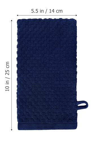 COTTON CRAFT Bath Mitt - 6 Pack Euro Spa Waffle 100% Cotton Towel Mitts | Large 5.5x10 inches Navy Exfoliating Gloves - Sensitive Skin Friendly - Body Bath Shower Glove Washcloth with Hanging Loop - color: Navy - Bath Mitt