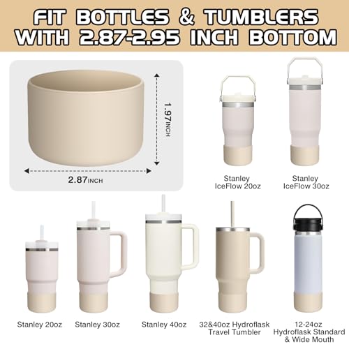 WUQID Silicone Boot Sleeve Compatible with Hydro Flask Travel Tumbler with Handle 32oz&40oz and 12-24oz Hydroflask Bottle & Stanley 20 30 40oz Tumbler, Fit 2.83-2.95in Bottom, Anti-Slip Bottle Cover - color: Oat Two Tone