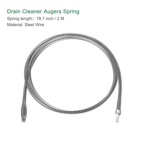 uxcell 1 Pcs Drain Clog Remover 78.7 inch 2 M 10mm Thick, Drain Augers Hair Remover Spring Cable with Electric Drill Connector, Plumbing Snake for Kitchen Sink, Bathtub Drain Toilet - size: 78.7 Inch