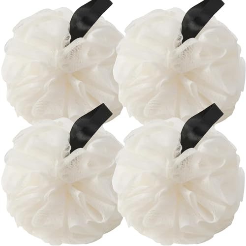 Loofah Sponges for Shower,Exfoliating Cleaning Bath Loofa Body Scrubber Balls for Women Men Washing,All White 4 Pack - color: White, size: 1 Count (Pack of 4)
