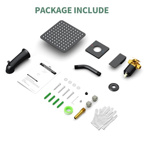 SunCleanse Tub Shower Faucet Set with Pressure Balance Valve, 8-Inch Rain Shower Head and Tub Spout, Single-Handle Shower Trim Kit, Shower Head and Handle Set for Bathroom, Matte Black - color: Matte Black