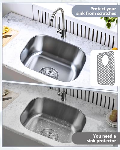 2 Pack Silicone Sink Protectors for Kitchen Sink, Trellis Pattern 13 x 11 Inches Sink Mat, Non-Slip and Durable Sink Protector Silicone, Rear Drain, Gray - color: Gray