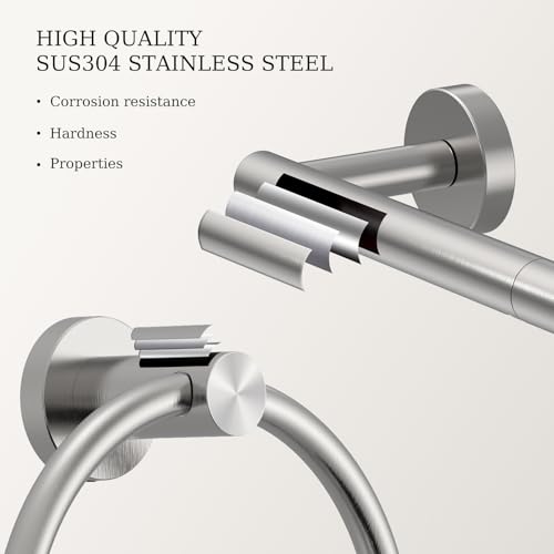 Toilet Paper Holder & Towel Holder, Bathroom Hardware Set-SUS304 Stainless Steel Double Post Pivoting Tissue Roll Holder and Hand Towel Ring Set for Bathroom, RV, Brushed Nickel - color: Brushed Nickel