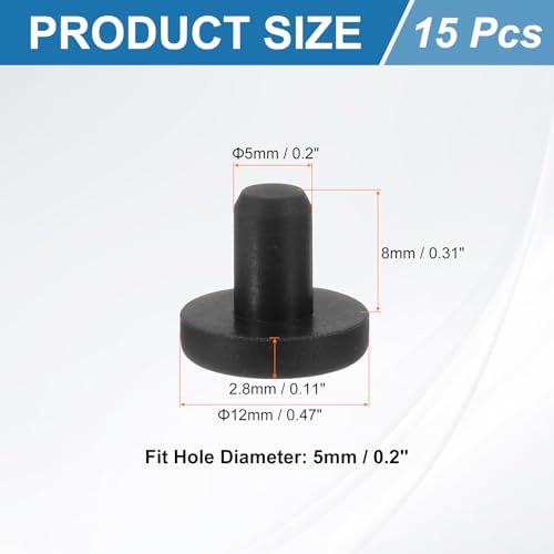 uxcell 15Pcs Silicone Hole Plug, Waterproof Solid T-Shaped Rubber Stoppers Bottle Seal Tube Pipe Plug End Cap for 5mm/0.2" Hole for Bathtub Bottle, 0.31" Plug Height, Black - color: Black, size: For 5mm/0.2" Hole, 0.31" Plug Height