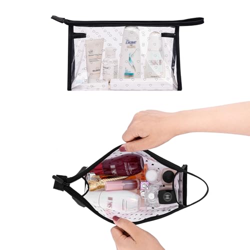 GIVLEFLY Clear TPU Toiletry Bag Set for Women & Men, 3PCS Waterproof Makeup & Skincare Organizer with Zipper, Soft Transparent Travel Cosmetic Pouch with Handle & Hanging Loop，A - size: Model A Hollow Pattern