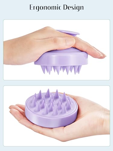 HEETA Scalp Massager Hair Growth 2-Pack, Soft Silicone Scalp Scrubber Shampoo Brush for Exfoliation Dandruff Removal Head Massage Stress Relax, Wet & Dry Use for Women Men Thick Thin Curly Hair Care - color: Purple & Grass Green