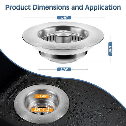 Kitchen Sink Drain Strainer 3 Pack, 304 Stainless Steel Pop Up Sink Stopper, Anti-Clogging Sink Drain Strainer for US Standard Kitchen Drain (SUS304 Brushed) - color: Brushed Sus304, size: 3 Pack