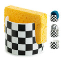 Zoeeker Checkered Kitchen Sink Sponge Holder, Dish Sponge Rack Ceramic Brush Holder Farmhouse Kitchen Drying Rack for Brush, Scrubbers, Bathroom, Sink, Black and White - color: Black and White, size: Cylindrical