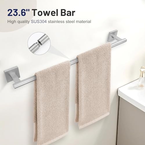 5 Pieces Bathroom Hardware Set, Brushed Nickel Towel Bar Set Includes 23.6” Towel Bar, Towel Ring Holder, Toilet Paper Holder and Two Towel Hooks, Bathroom Accessories Set SUS304 Wall Mounted - color: Brushed Nickel, size: 5 Pieces - Standard