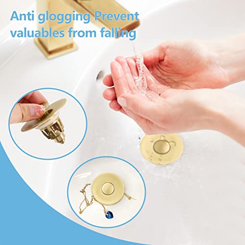 Gold Bathroom Sink Stopper – Pop Up Drain Stopper & Strainer, 2-in-1 Universal Sink Stopper, Compatible with 1.1" to 1.5" Bathroom Sink Drain Pipes, Gold Matte Brushed Finish - color: Gold Matte Brushed Finish