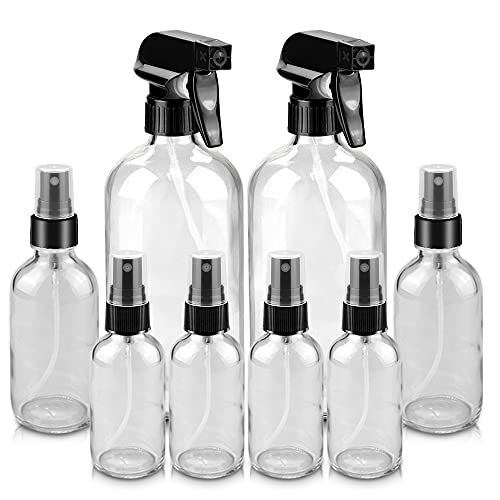 Worldgsb Glass Spray Bottles, 16oz*2+4oz*2+2oz*4 Refillable Containers, Empty Boston Round Bottles with Adjustable Nozzle for Cleaning, Gardening, Aromatherapy, Pets, Plant, Hair - Clear - color: Clear