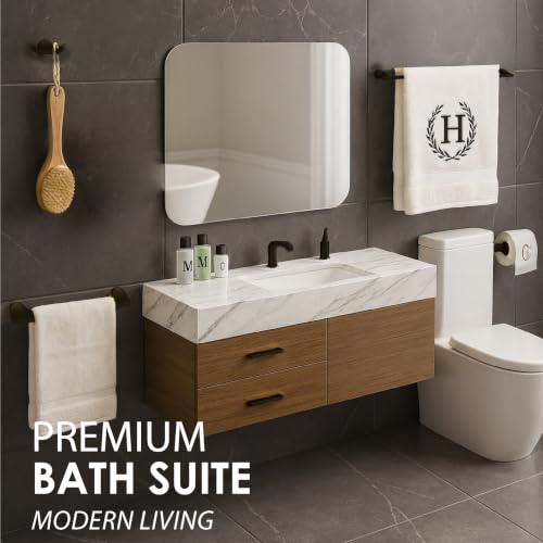Mega Handles Bathroom Towel Holder Set - 4 Pieces Bathroom Accessories Sets - Heavy Duty Bathroom Accessory Set, 25'' Towel Bar, Robe Hooks & Toilet Paper Holder Wall Mounted - Matte Black Bath Suite - color: Matte Black