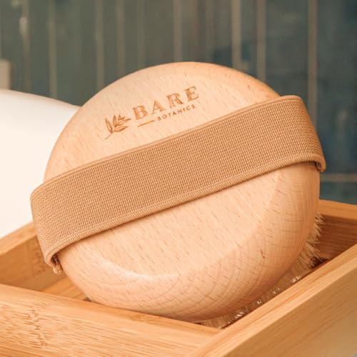 Bare Botanics Dry Brushing Body Brush for Lymphatic Drainage | Medium Firmness Cruelty Free Natural Boar Bristles Improves Circulation and Gently Exfoliates | Ergonomic Elastic Strap - size: Palm Dry Brush