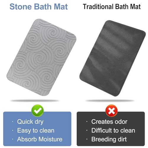 2 Pack Stone Bath Mat Diatomaceous Earth Shower Mat Non-Slip Super Absorbent Quick Drying Diatomite Stone Mats for Bathroom Floor Kitchen (Light Grey, 24x15) - color: Light Grey Circle