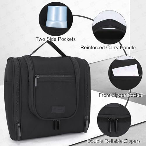 Hanging Toiletry Bag with Hook, Travel Cosmetic Makeup Bag Organizer for Accessories, Shampoo, Shaving Bag for Toiletries Accessories,Travel Essentials Kit (Black) - color: Black