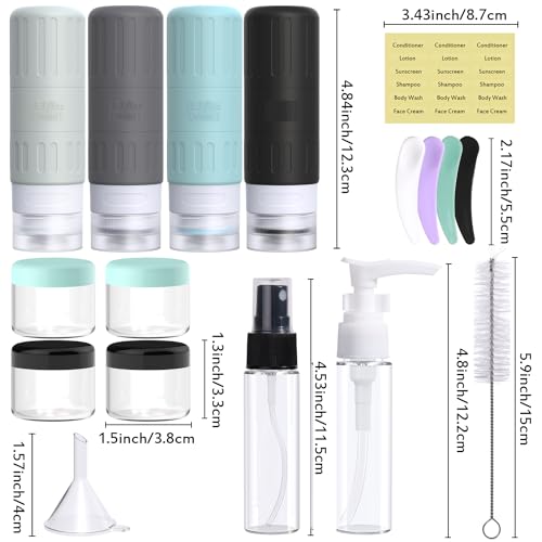 GLAMFIELDS Travel Bottles for Toiletries,TSA Approved 3.3oz Size LeakProof Silicone Toiletry Containers for Shampoo, Conditioner,Easy to Squeeze，Portable Travel Essentials for Lotion(18 Pack) Gray - color: Gray