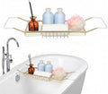 Cabilock Luxury Stainless Steel Bathtub Caddy Tray - 24.8in Expandable Modern Bath Rack for Tub with Wine Glass & Book Holder - Rustproof Shower Organizer & Tablet Stand for Home Spa, Gold - color: Golden